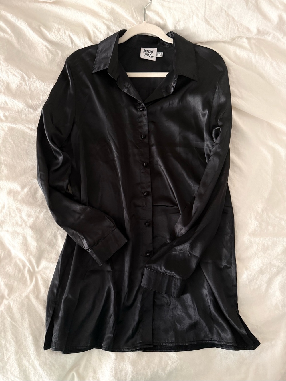 Princess Polly Black Satin Button-Up Dress
